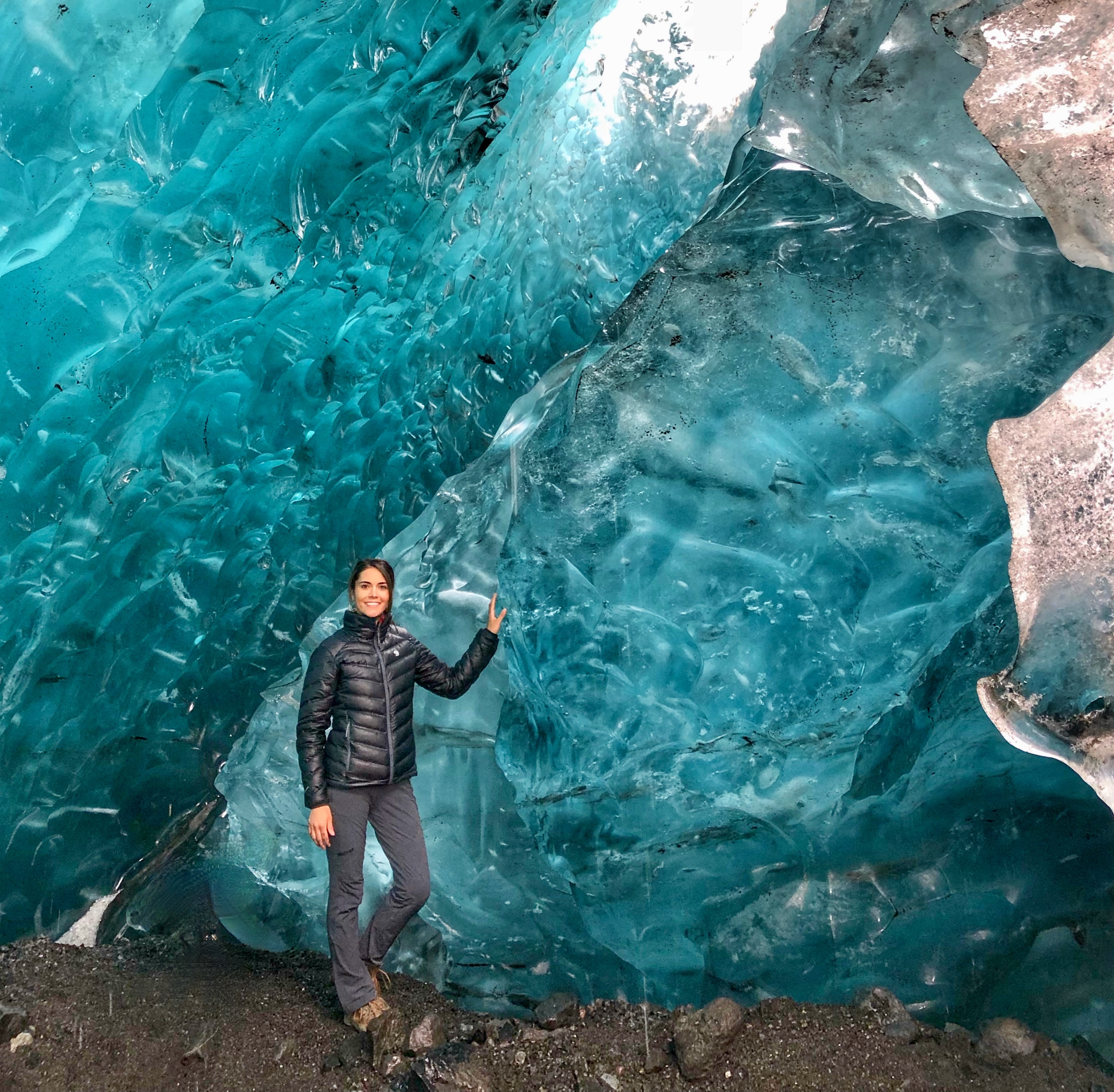 Near entrance to glacial cave in south Iceland.